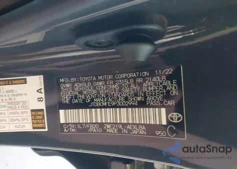 2023 Toyota Corolla Hybrid Le z USA, uszkodzony, nr VIN JTDBCMFE9P3002994